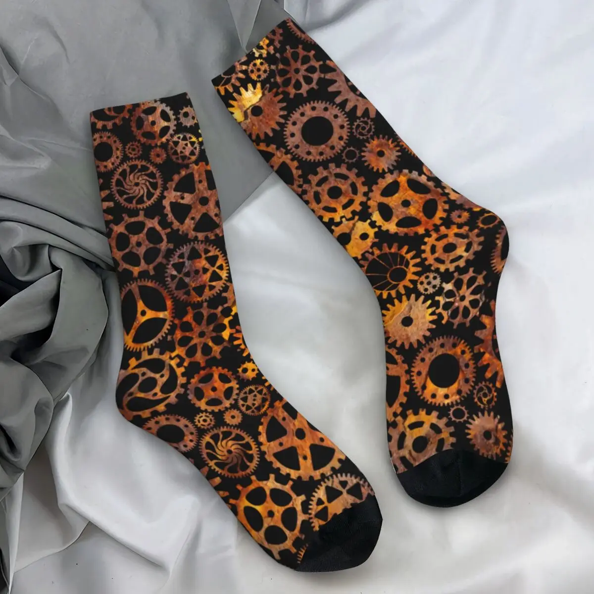 Steampunk Super Socks Colorful Rusty Gears Leisure Stockings Spring Non-Slip Men Socks Soft Breathable Graphic Cycling Socks