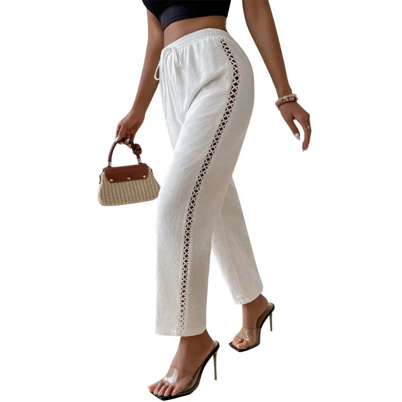 Y2K Women's Casual Side Hollow Out Drawstring Sexy Pants Temperament Commuting 2024 Summer New Fashion Women High Waist Trousers