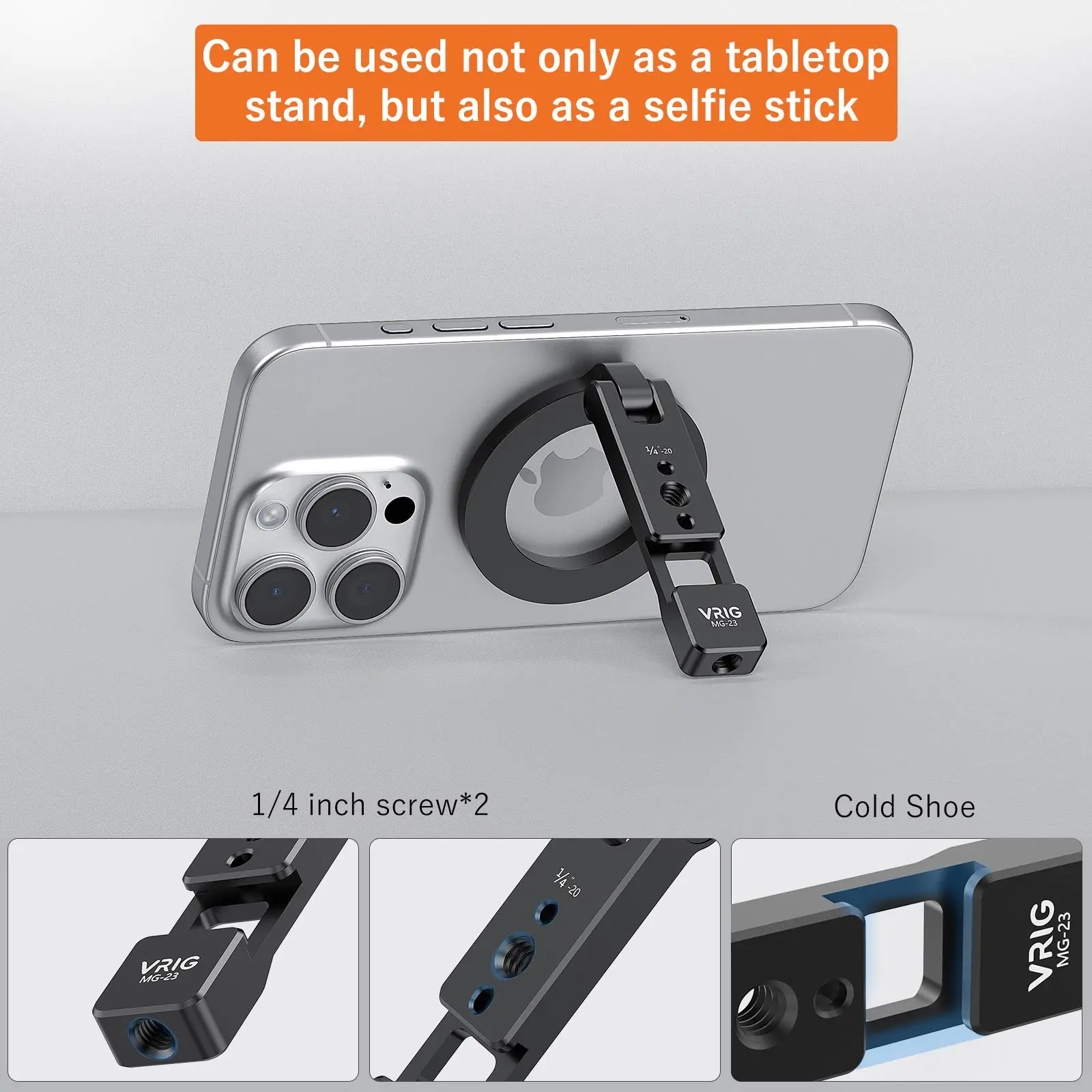 UURig VRIG MG-23 Магнитная подставка для телефона MagSafe, крепление для холодной обуви, держатель штатива, 1/4 дюйма, винтовое отверстие для iPhone, штатив для телефона Android