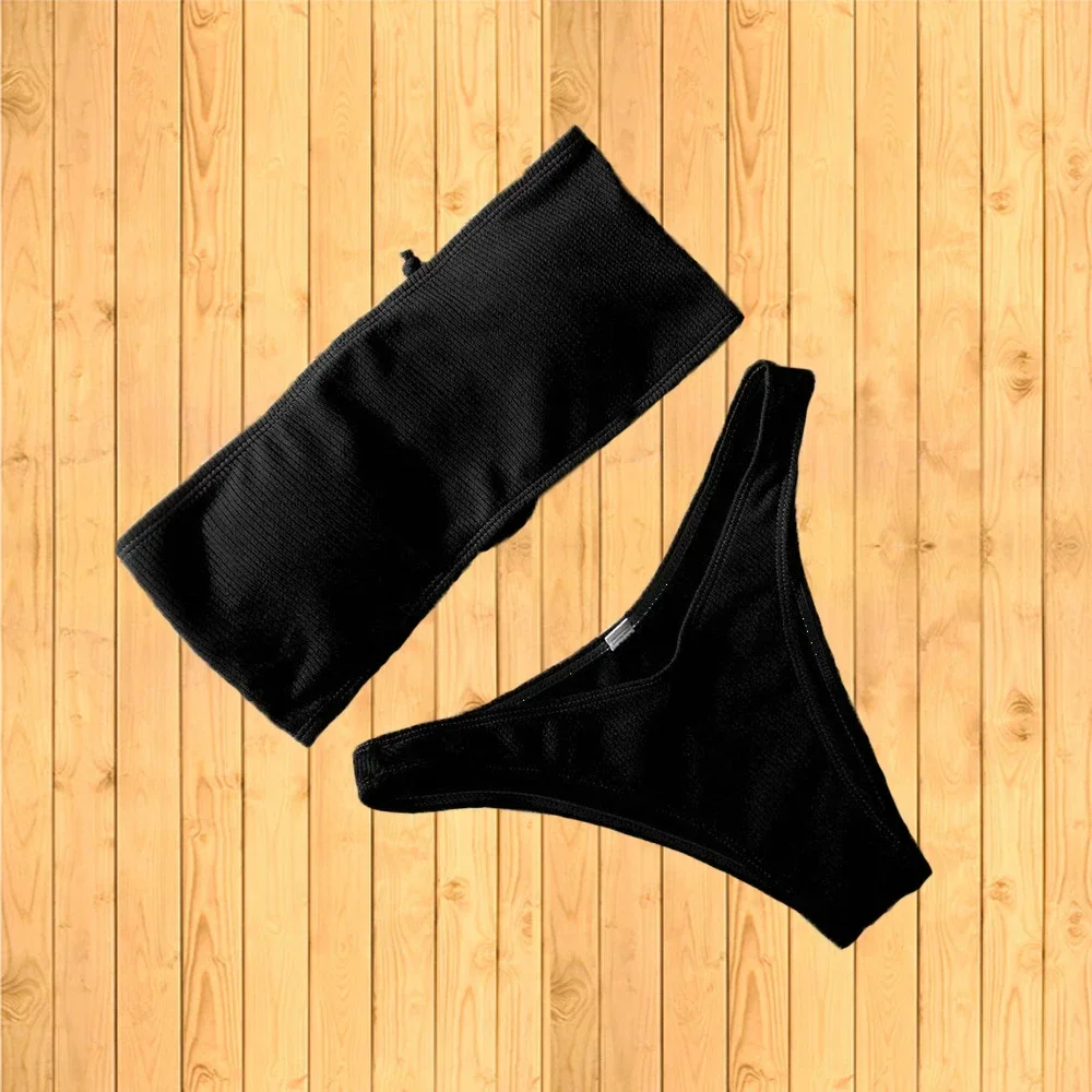 

Женский сексуальный полосатый монохромный комплект бикини из двух частей, пляжный женский купальник-бикини, 2025 г.