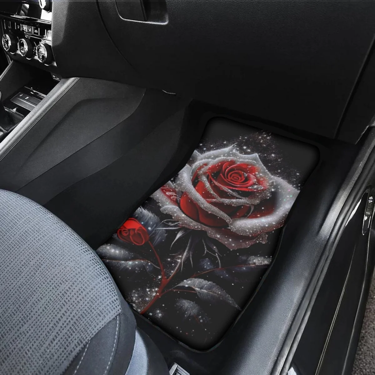 Fantasy Roses with Snowflakes Floor Mats For Automotive Interior Carpet Car Floor Non-slip Rugs SUV Decoration Easy to Install