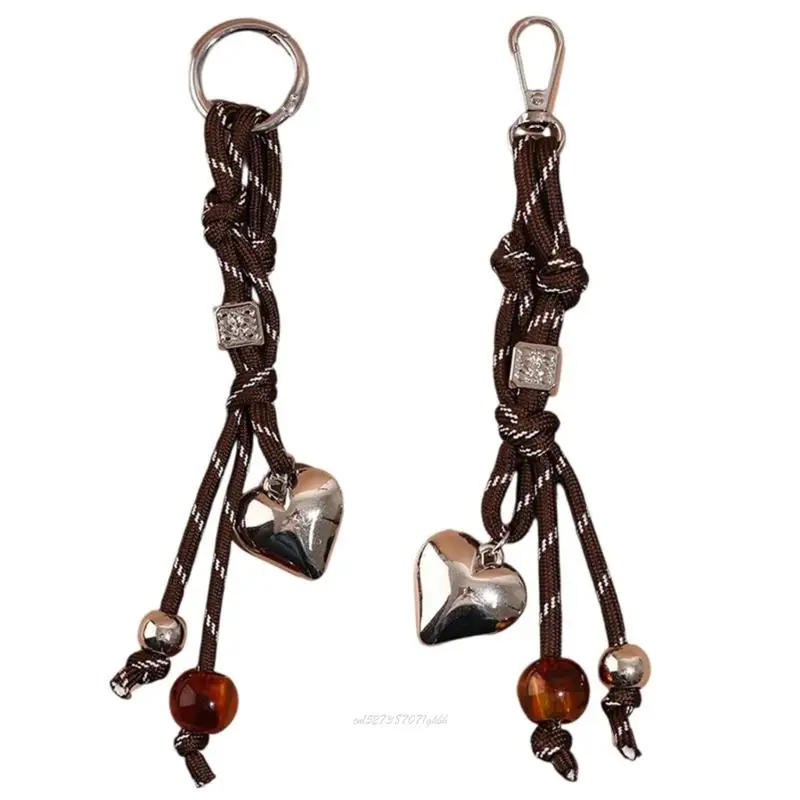 

X5XA плетеный веревочный брелок в форме сердца, сумка с бисером, подвеска, модный рюкзак, аксессуары для сумочки, украшения для