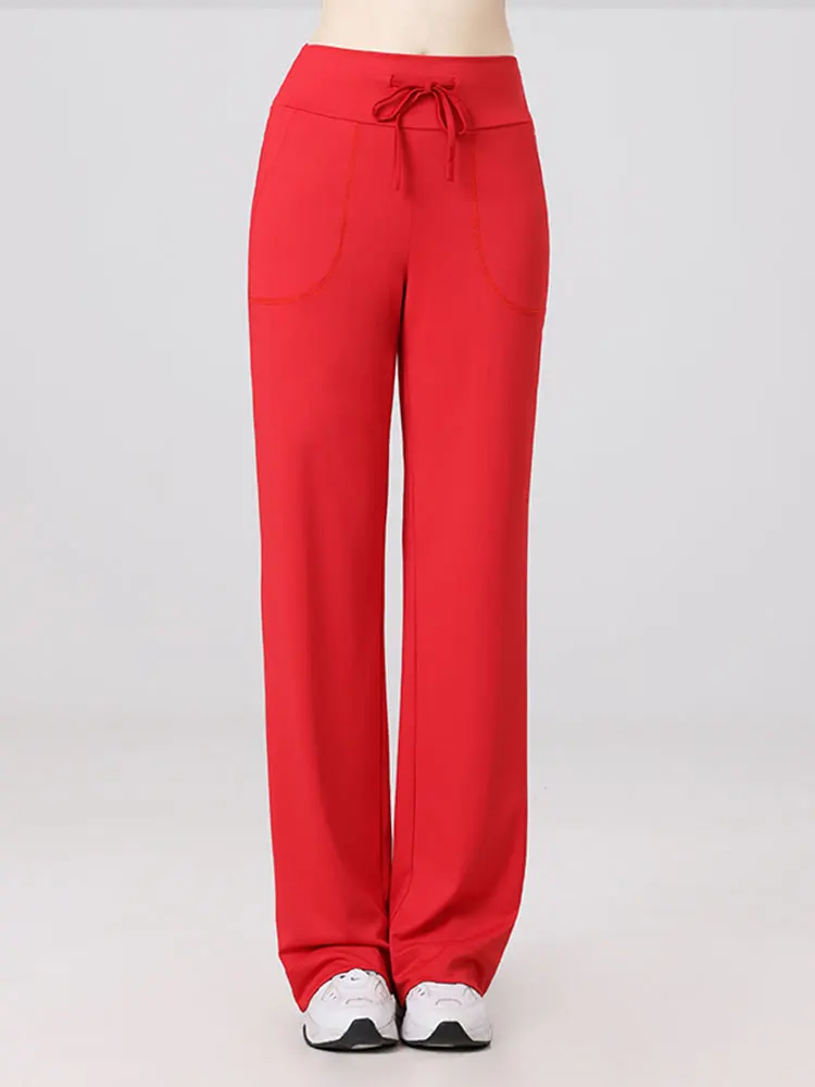 Pantalones de pierna ancha de cintura alta, pantalones deportivos informales holgados de corte recto drapeados para Yoga al aire libre, pantalones cómodos de talla grande
