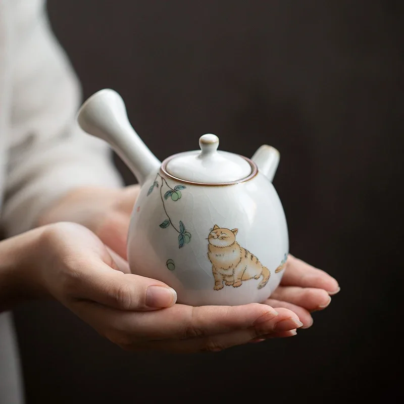 ceramic kyusu teapot cute cat tea pot chinese kung fu tea set 250ml