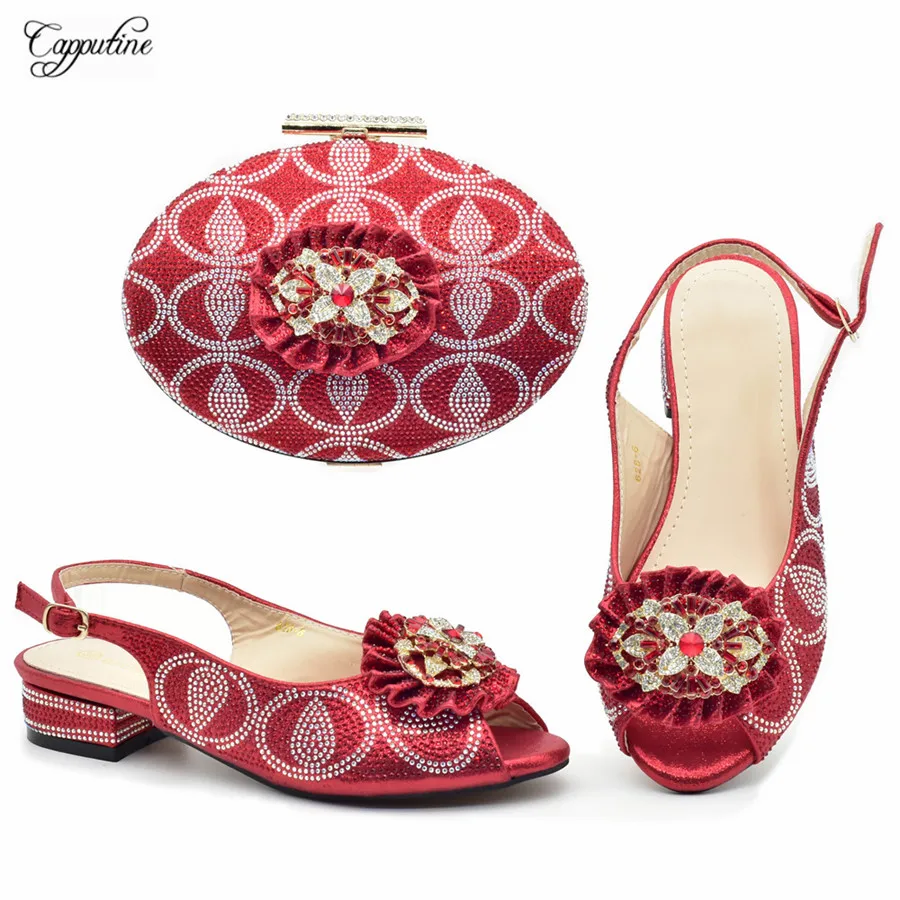 Fuchsia Women Shoes And Bag Set To Match African Ladies Summer Sandals With Handbag Clutch Medium Heels Sandales Femmes 628-6