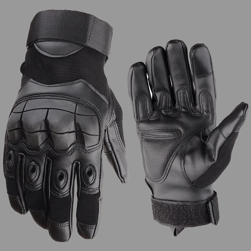 Men's Winter Touch Screen Rubber Hard Knuckle Full Finger PU Leather Gloves Paintball Airsoft Bicycle Combat Gloves