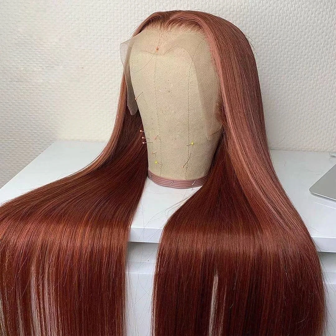 

180Density 26inch Orange Brown Glueless Long Silky Straight Deep Lace Front Wig For Women With Baby Hair Preplucked Daily