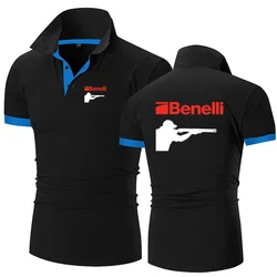 BENELLI Gun Firearms Logo 2024 Men Summer New Brand Business Button Lapel Polo Shirt Printing Short Sleeve Leisure Fashion Tops