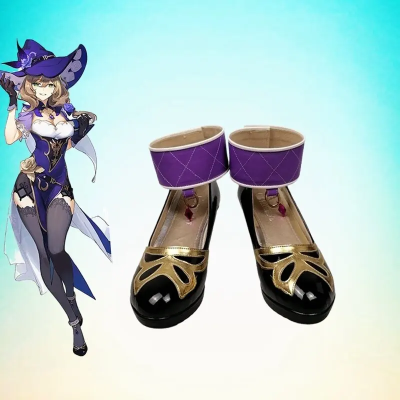 anime-genshin-impact-‌-zapatos-de-cosplay-de-lisa-minci-botas-cortas-de-cuero-pu-negras-para-carnaval-de-halloween