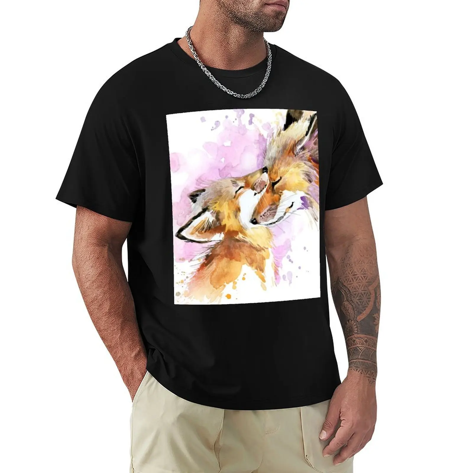 

Beautiful Fox Mother and Cub Watercolour design. T-Shirt anime shirt vintage anime shirt Men's t-shirt