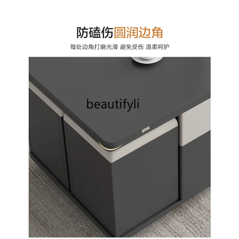 Multi-Functional Tea Table Small Apartment Tea Set Table Simple Home Dining Table Lifting Integrated Tea Table Storage Table