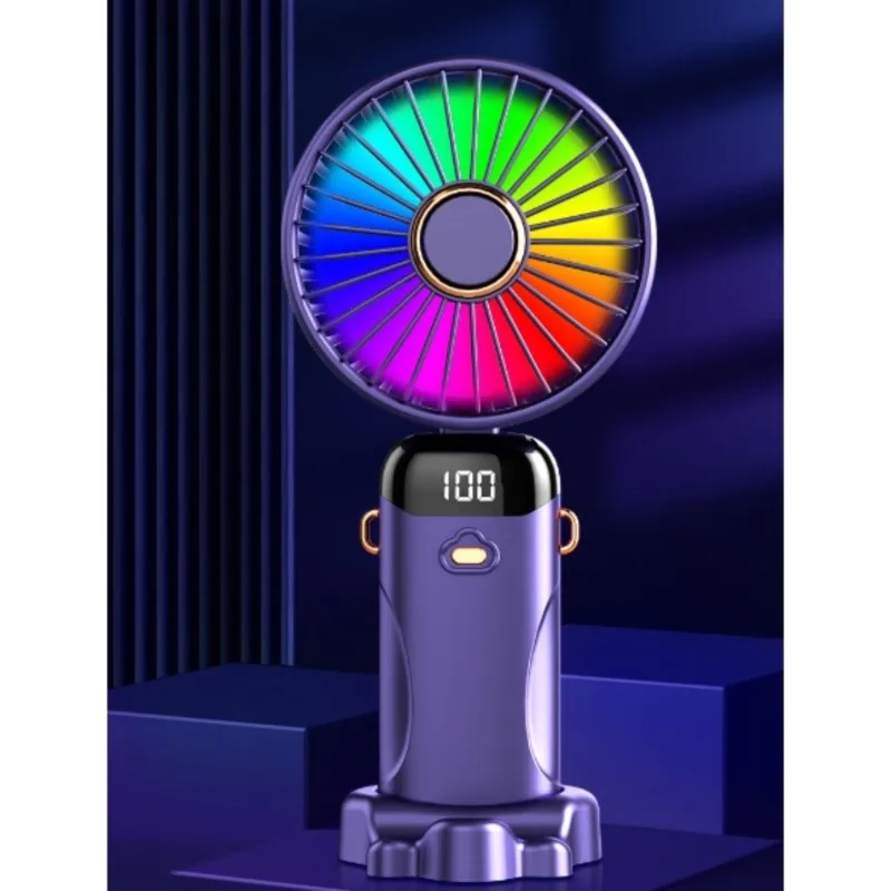 【gadget-de-cozinha】mini-ventilador-portatil-com-iluminacao-ambiente-colorida-multifuncional-com-display-digital-suporte-para-telefone-longa-duracao-da-bateria