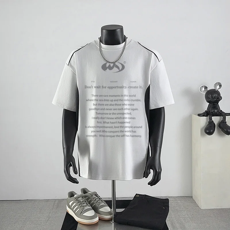 Man T-shirt American Letter Printed Lines Pure Cotton Short Sleeved T-shirt Men's Summer Trendy Brand High Street Design Top