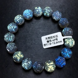 Natural Colorful Labradorite Blue Light Bracelet 11mm 12mm Beads Women Men Gemstone Grey Moonstone 9mm 10mm 11mm 12mm AAAAAA