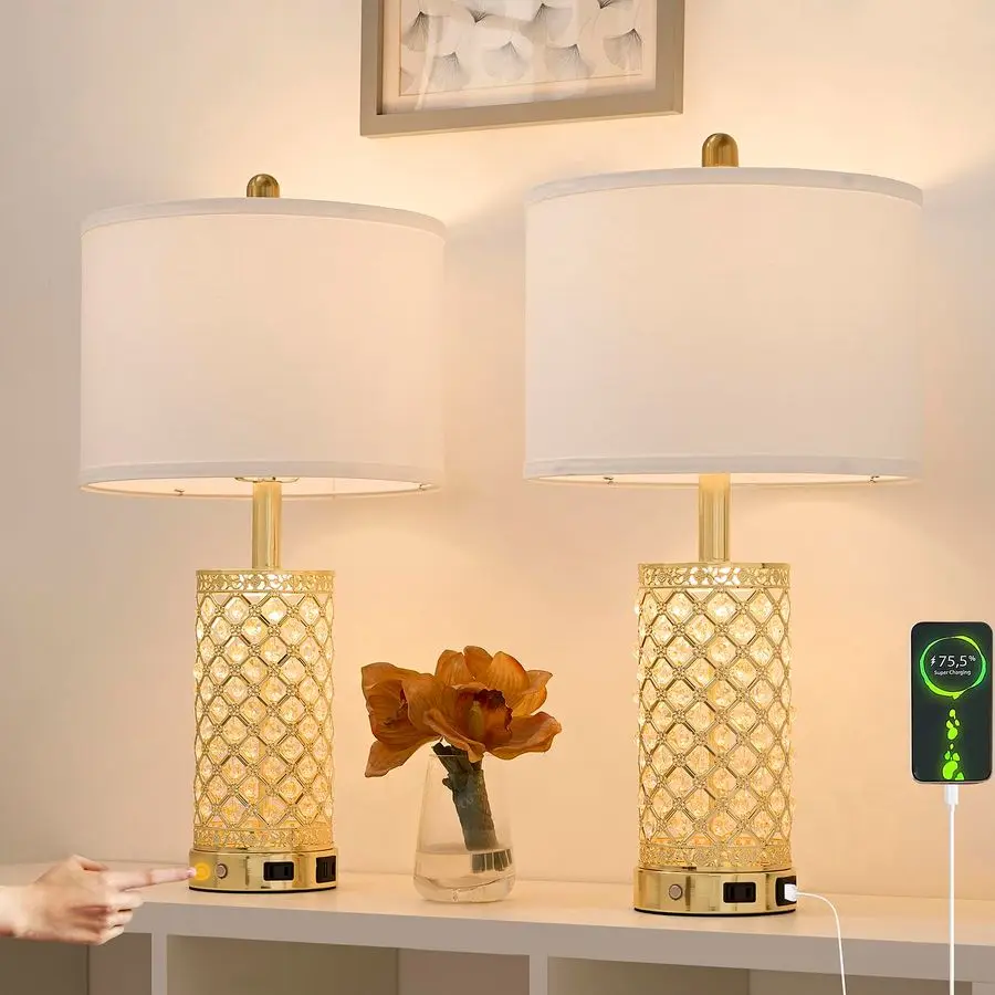 

Table Lamp Set of 224in Gold Bedroom Lamps 3Way Dimmable Touch Lamp with Night Light, 2 USB Ports AC Outlet Bedside Night Stand