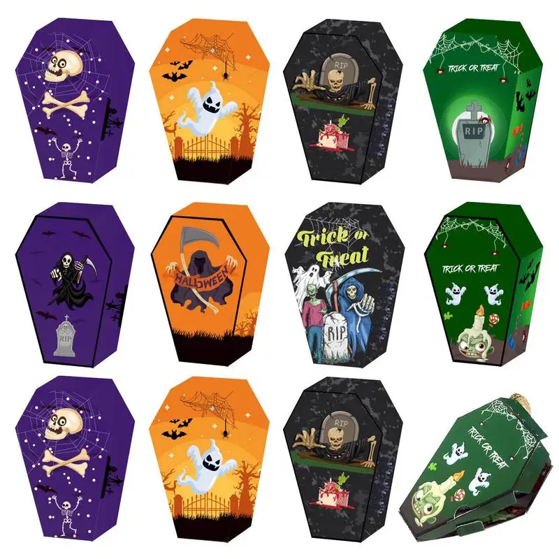 Caja de embalaje de Halloween, 12 Uds., cajas de galletas de Halloween de colores en forma de ataúd para dulces, caja de dulces para Festival de terror de papel