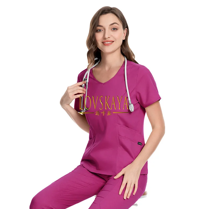 Leisure set short sleeved V-neck elastic hand washing clothes for doctors surgical gowns dental nurses