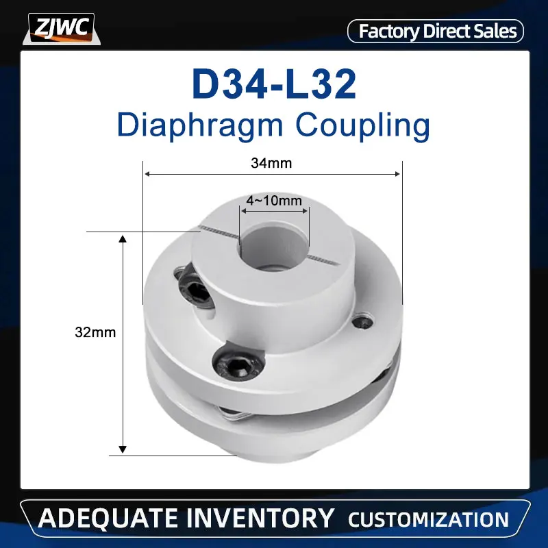 

1pc D34-L32 LK3-C34 Aluminium Alloy Step Coupling Single Diaphragm Coupler For Stepper Motor Connector Sleeve Zero Clearance