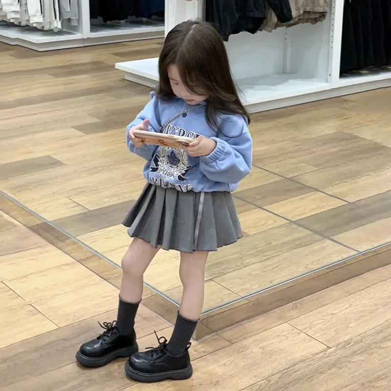 Girl Skirt Short Skirts Korean Style Children Clothing 2024 Autumn and Spring New Girls Design Sense Pleated Skirt Girl Dress