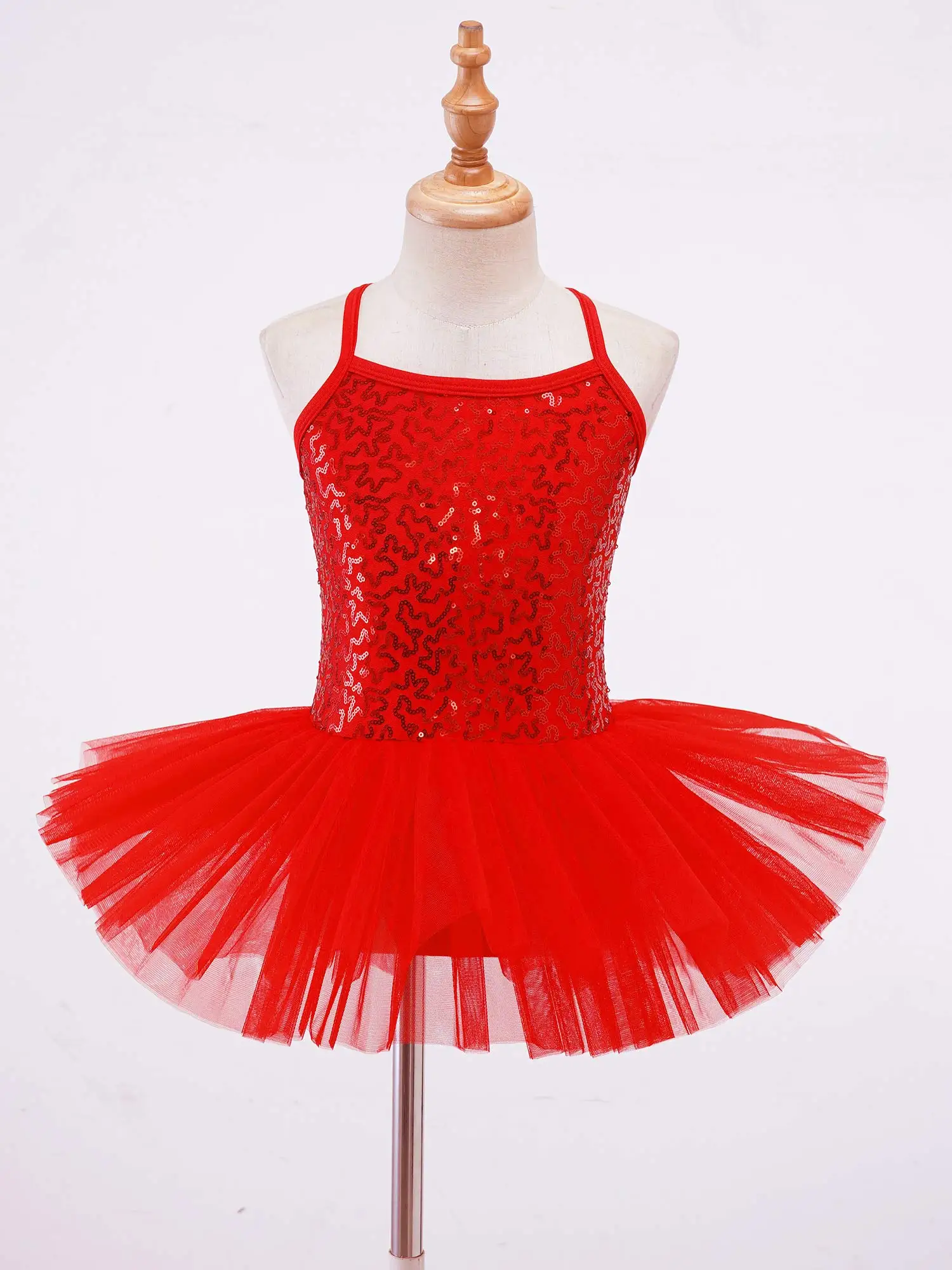 Kids Girls Sequin Mesh Ballet Tutu Dress Gymnastics Leotard Swan Dance Stage Performance Costume Ballerina Christmas Dancewear