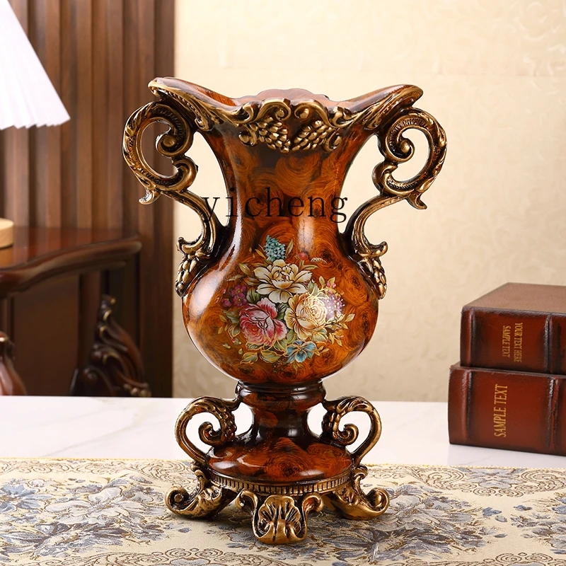 L7-8 retro vase ornament living room flower arrangement light luxury high-end entrance decoration dried flowers