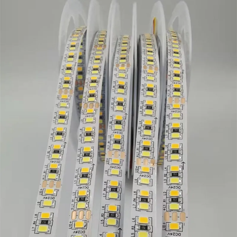 DC12V/24V مصلحة الارصاد الجوية 2835 CCT المزدوج الأبيض عكس الضوء LED قطاع ضوء WW CW درجة حرارة اللون قابل للتعديل مرنة LED الشريط الشريط 5 متر
