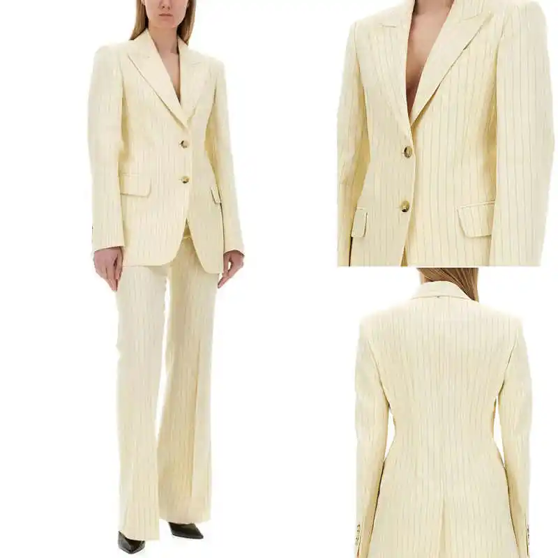 

Women Suits 2 Pieces Customized Wear Peaked Lapel Two Buttons Stripe Pants Jacket Classic Slim Fit Ladies Work Cloths Outfits