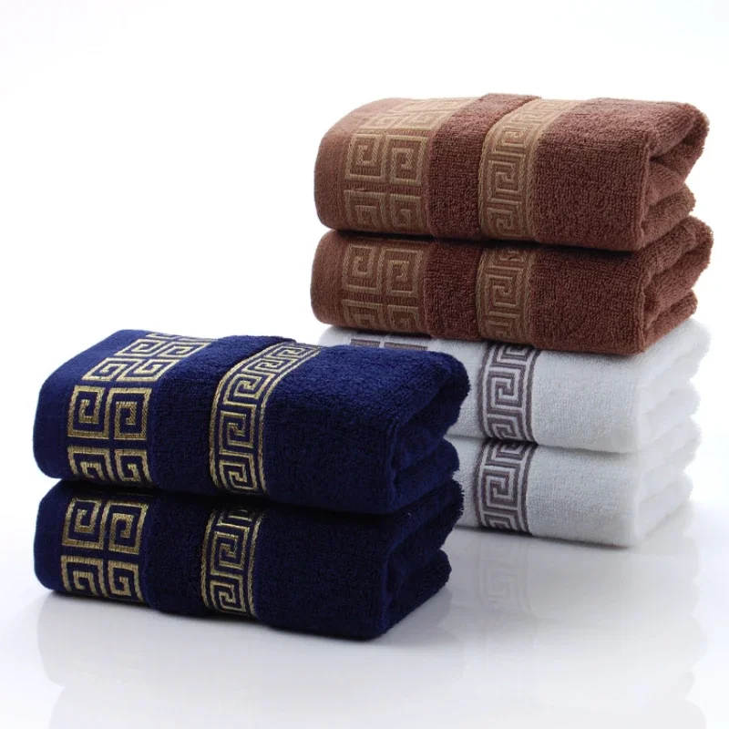 

70x140cm Big Bath Towels Geometric Embroidered Bathroom Cotton Towels Blue White Brown Luxury Personalized Gift Towels 수건 세트