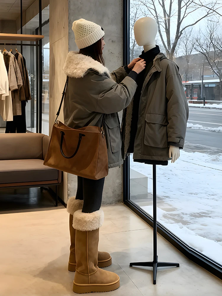 

Утепленная хлопковая куртка женская средней длины, новая зимняя модель в корейском стиле, свободного кроя, на молнии, однотонная