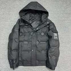 Winter White Duck Down Coats Hooded Down Jacket For Men Hip Hop Full Print Cold Proof Warm Short styles Cargo Down Jacket