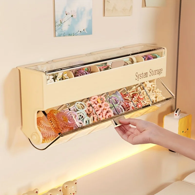 1pc Double-layer Cute Hair Accessory Storage BOX for S with Barrettes,