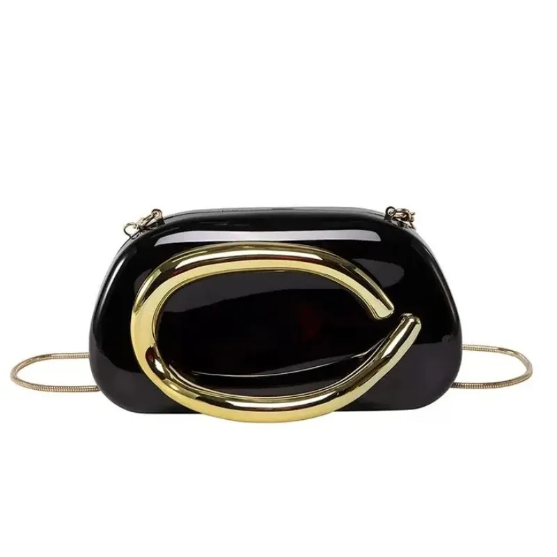 Gold Metal Closure Box Clutch for Women, Evening Wedding Par