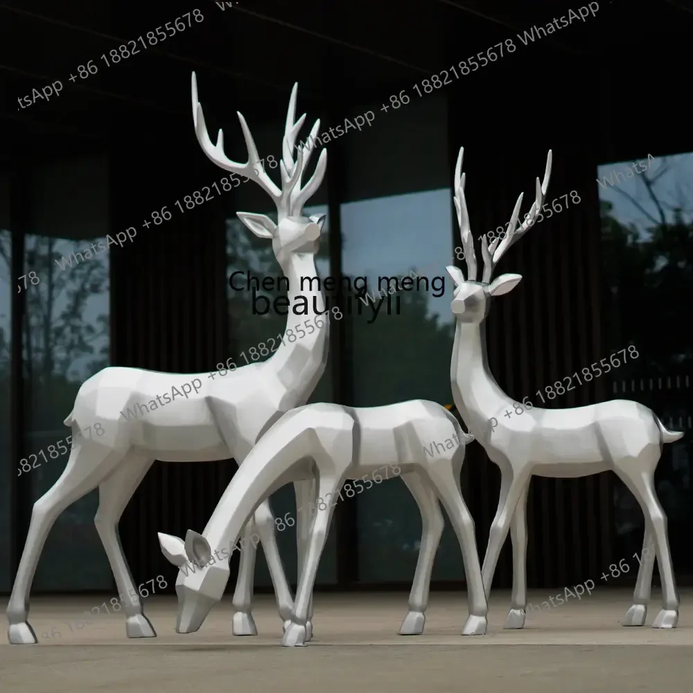 SS 8350 Escultura de ciervo de paisaje de jardín simulación abstracta ciervo Sika decoración de ciervo de piso grande geométrico dorado