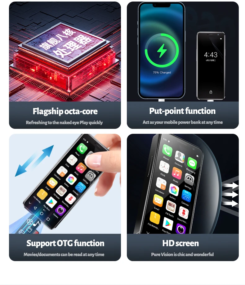SERVO 16MAX Mini Pocket 4G LTE Smartphone Android 10 4GB+128GB Dual SIM Play Store WiFi OTG Face Unlock 4.0" Small Mobile Phone