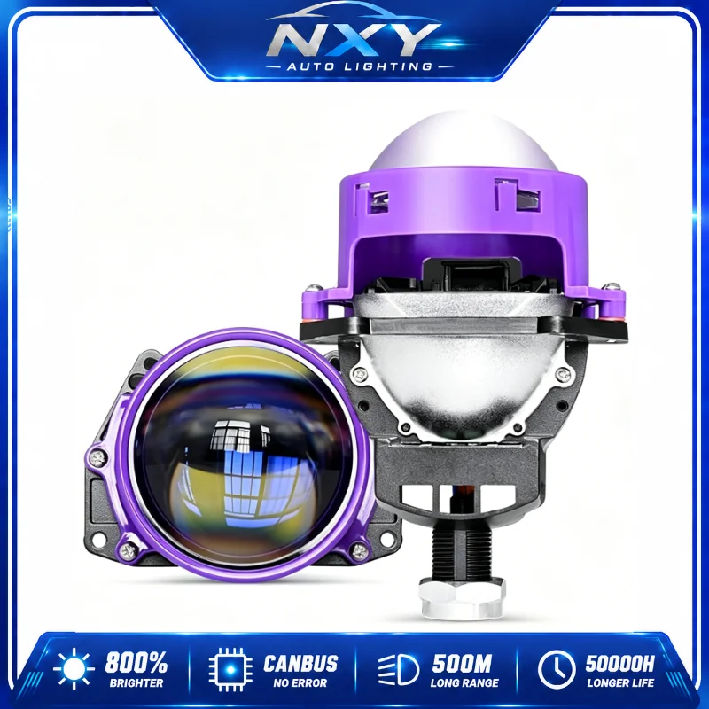 NXY GT6 3 Inch Bi LED Projector Lens Headlight Bulb 140W High Low Beam Super Bright H4 H7 Plug Play Car Motorcycle Retrofit Kit