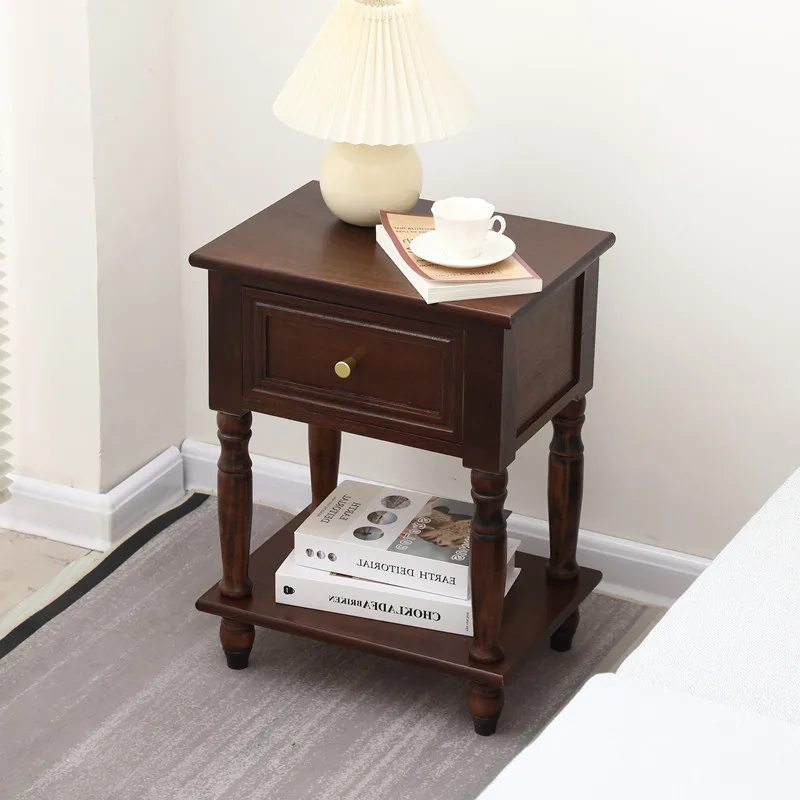 

American Style Solid Wood Nightstand with Large Capacity Painted Bedside Cabinet Vintage Sofa Side Table Retro Storage Unit