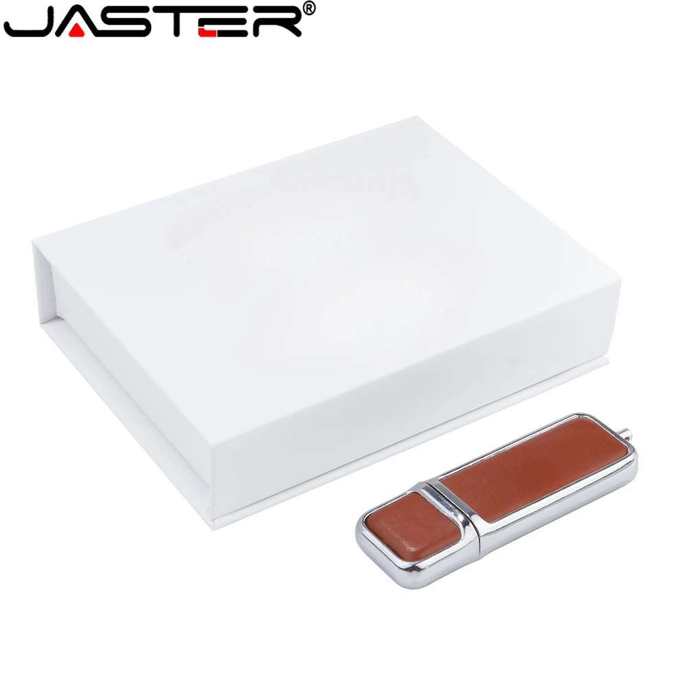 

JASTER Brown Square Leather USB 2.0 Flash Drive 128GB White Memory Stick Paper Box Pen Drive 64GB External Drive Creative Gift
