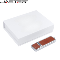 JASTER Brown Square Leather USB 2.0 Flash Drive 128GB White Memory Stick Paper Box Pen Drive 64GB External Drive Creative Gift