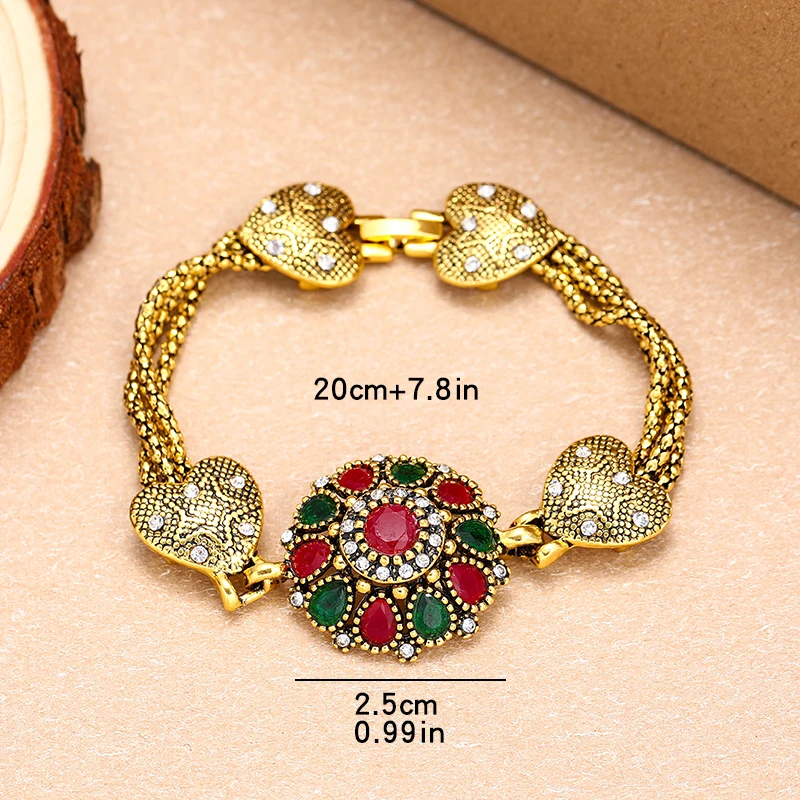 Turkey Bracelet For Women Tibetan Alloy Red Resin Gold Color Bangle Retro Bohemian Roman Royal Jewelry