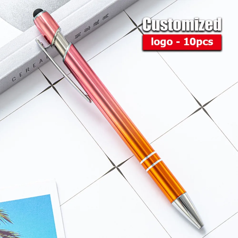 

10-100pcs Wholesale Orange Metal Ballpoint Pens Business Customization Text Name Touchscreen Ball Pen School High Quality Gift