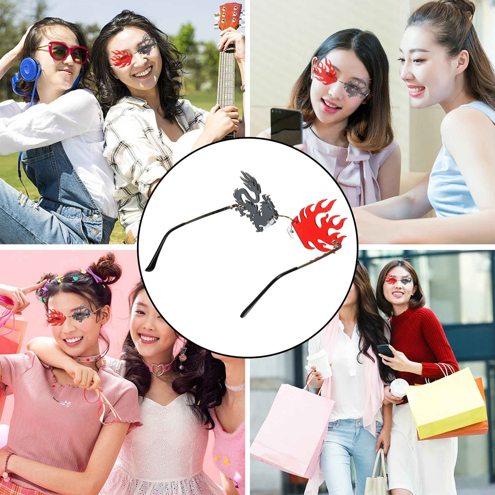 

Dragon Sunglasses Feng Zi Long Yellow Film Clear Photo Prop Funny Rimless Party Eyeglasses Sun Glasses Anti Glare