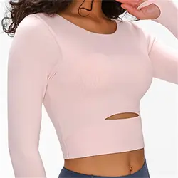 Nepoagym Top corto a maniche lunghe da donna con reggiseno imbottito Top da Yoga morbido camicie comode da allenamento in palestra