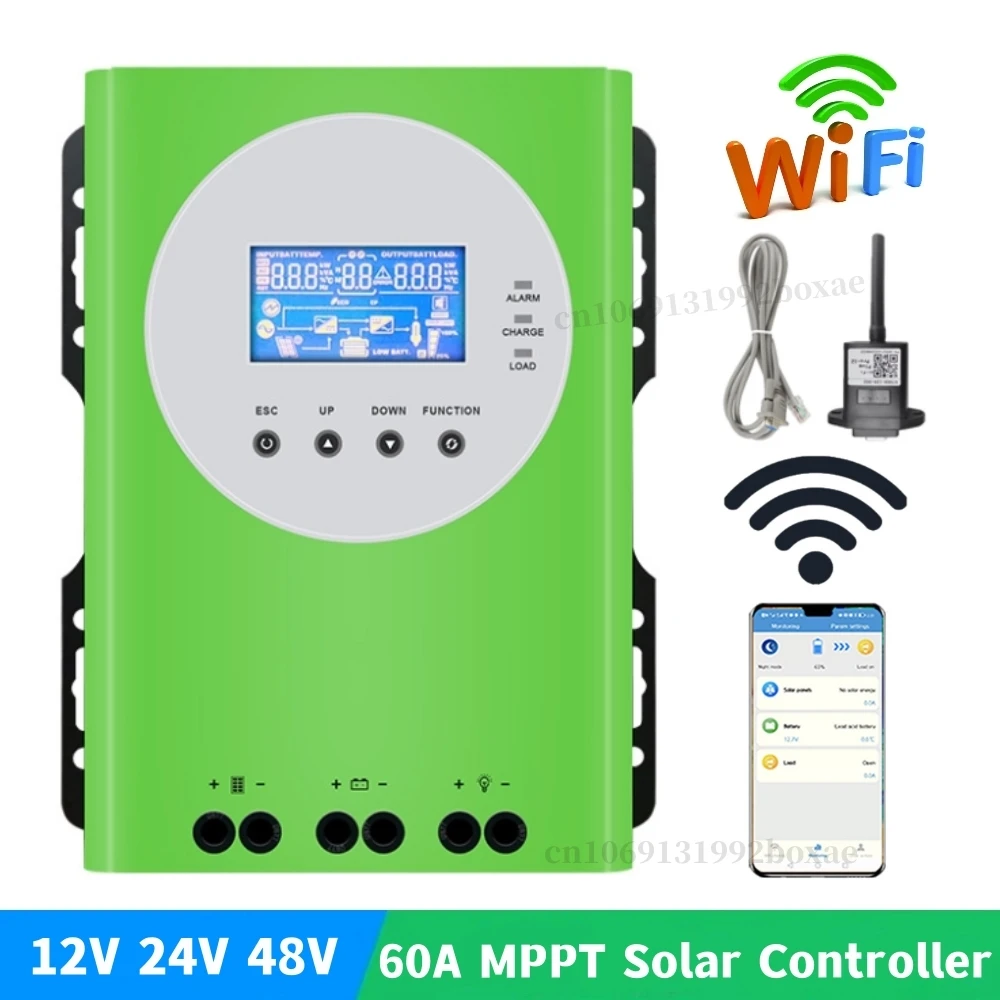 12V 24V 48V 60A MPPT Solar Charge Controller WiFi 150VDC PV Solar Panel Regulator For Lifepo4 Lithium Lead-Acid Gel Battery