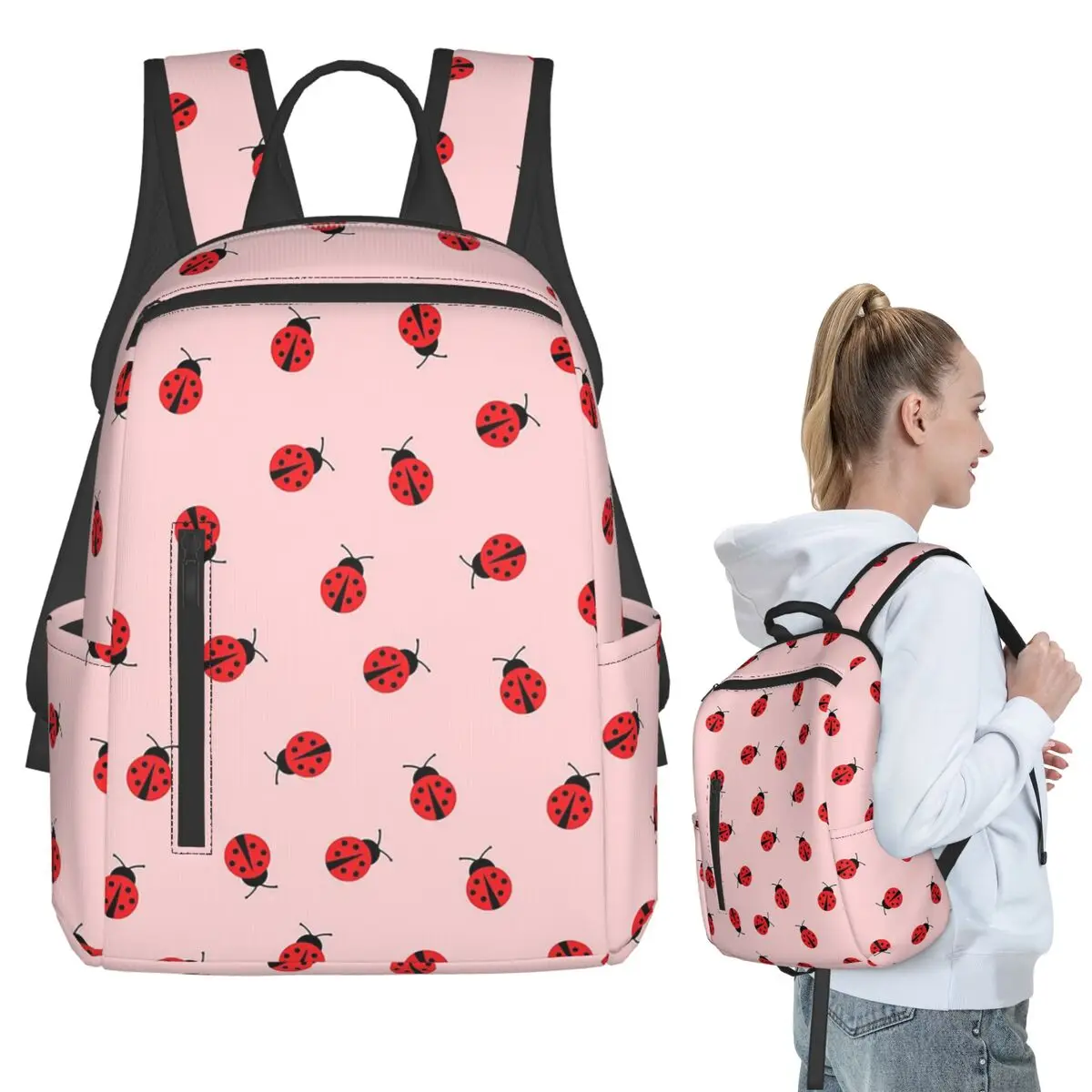 

Cute Ladybug Pattern On Pink Background Backpack Student Boys Girls BookBag Kids School Bag Computer Shoulder Bags for Men Women
