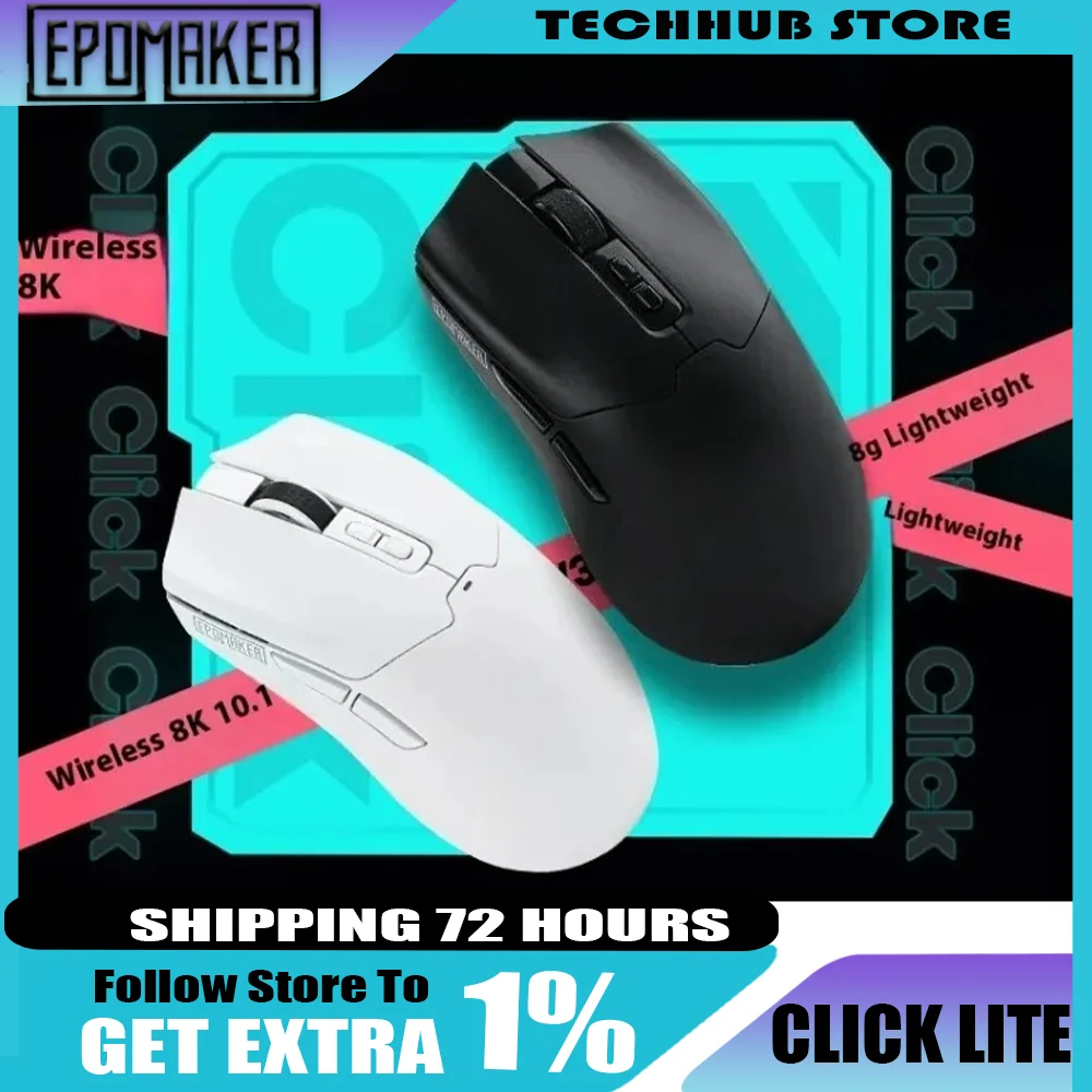 

EPOMAKER Click Lite, 3 режима PAW3311, беспроводная Bluetooth, легкая, 12000 точек на дюйм, для киберспорта, долговечная мышь, офисный игровой ноутбук, подарок