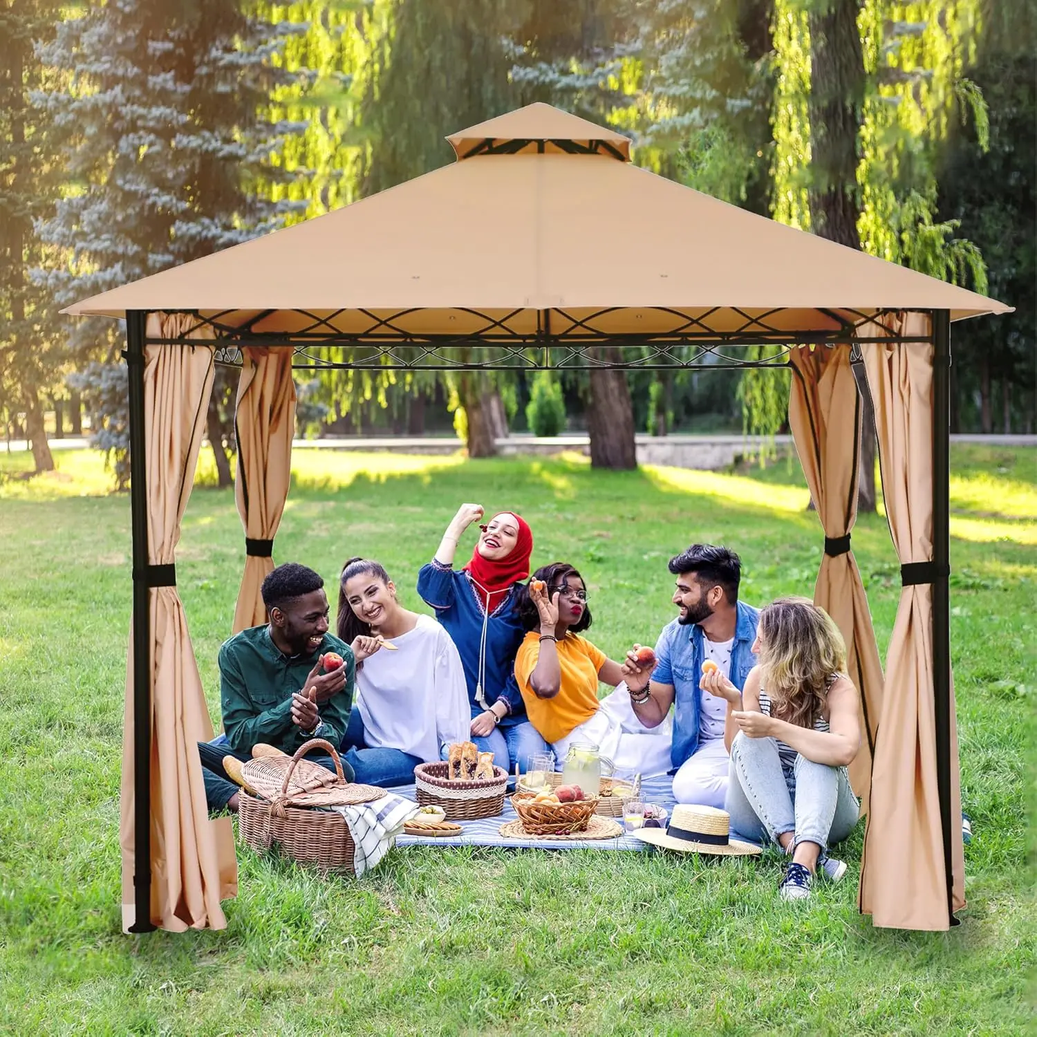 

Беседка FAB BASED 10'x10' для патио, наружный навес с двойным вентиляционным отверстием, занавесками и мешком для песка, наружная палатка для патио с волнистыми линиями, декабрь