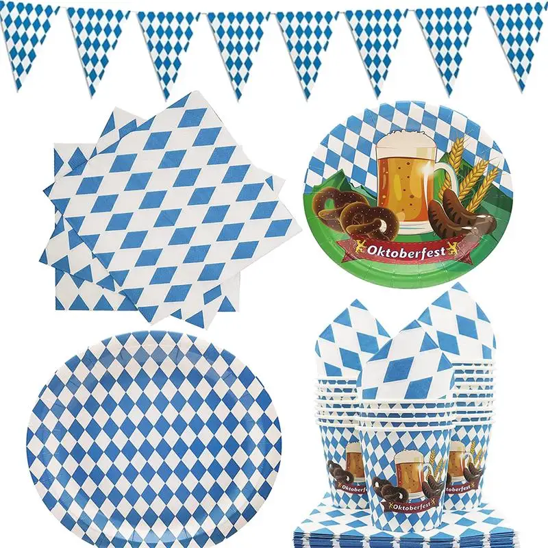 Oktoberfest Table Cloth Pennant Decorations Diamond Table Cover Banners Bavarian Beer Festival Indoor Outdoor Party Decorations