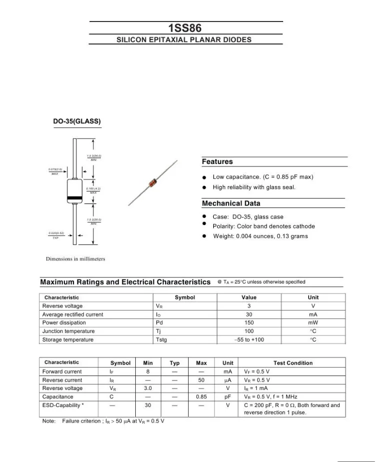 {20/50PCS} 1SS86 ISS86 high-frequency detection diode mixing diode imported original amplification circuit frequency modulation