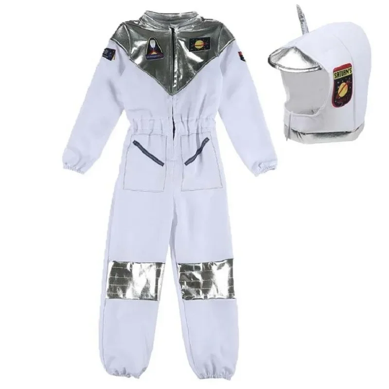 Kids Silver Spaceman Cosplay Costumes Astronaut Jumpsuit Toys Children Pilot Carnival Party Fancy Dress Up Boy Space Travel Suit