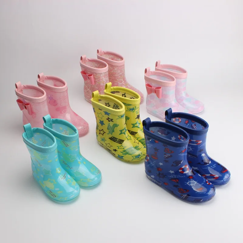 Kids Rain Boots Cartoon Animal Print Waterproof Boots Cute Bow Non Slip Toddler Rain Shoes for Boys Girls Shoes